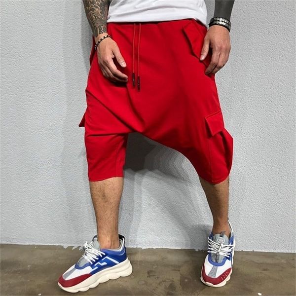 

hip hop streetwear men shorts sweatpants cotton fitness jogger fashion casual cargo pant trousers male 220518, White;black