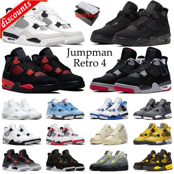 

with box 4 4s basketball shoes men women military black red thunder black cat bred university blue cool grey mens trainers sport sneakers