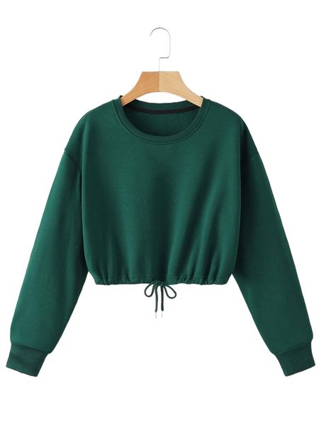 

drop shoulder drawstring thermal lined sweatshirt s9bt#, Black