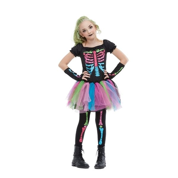 Reneecho прибытие радужная скелетная девушка костюм малыш малыш фанки панк -кость Хэллоуин для детей 220817