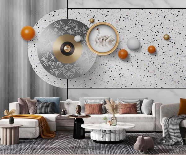 Custom Home Improvement Tapete Mural Wohnzimmer Schlafzimmer moderne minimalistische Marmor Geometrische Stein Hintergrund Wand Wallpaper für Wände Tapeten