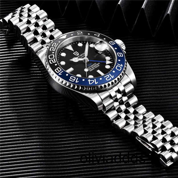 

wrist watch pagani design 40mm gmt men's mechanical watches 100m waterproof brand sapphire glass stainless steel business watch cqu6, Slivery;brown