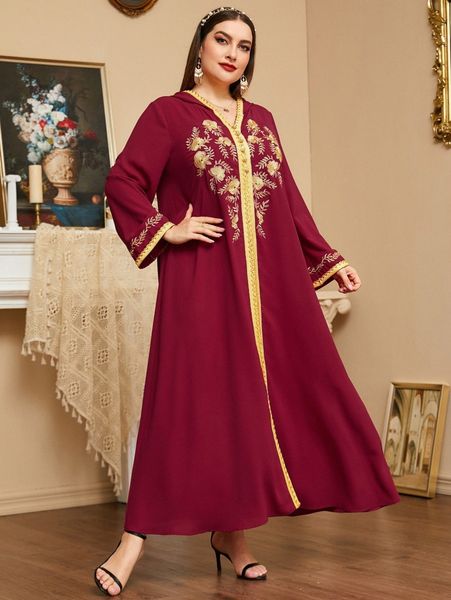 

plus floral embroidery hooded tunic dress h0oa#, Black