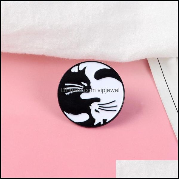 Pins Broschen Schmuck Europäische Schwarz-Weiß-Katze Verschluss Runde Pins Unisex Legierung Kreis Cowboy Tasche Abzeichen Ornamente Zubehör für Anzug Bac