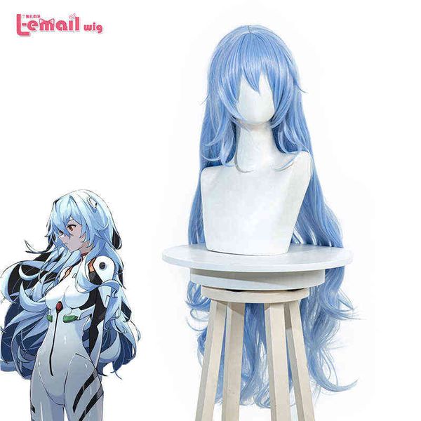 L-Email Peruk Sentetik Saç Eva Ayanami Rei Cosplay Wig 100cm Uzun Mavi Gevşek Dalgalı Kadınlar Isı Direnç220505