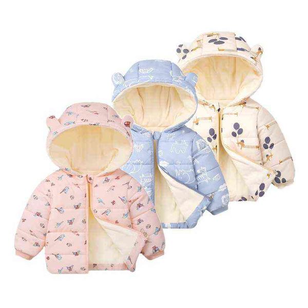 

winter children's clothing padded jacket girls baby coat cute ear cotton coats velvet thickening fleece lining cartoon outerwear j22071, Blue;gray