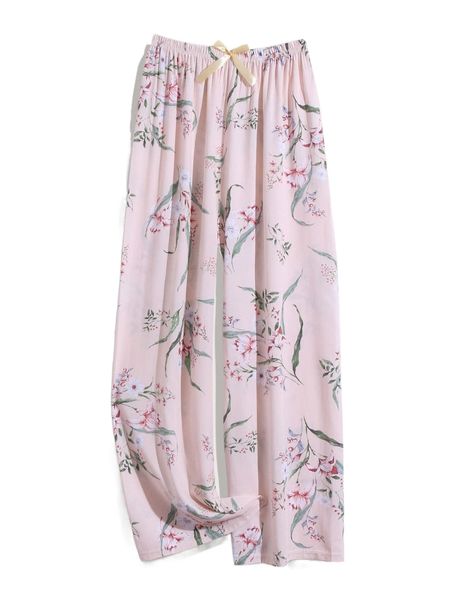 

floral print tie waist pants y09e#, Black;white