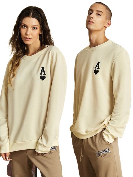 

1pc playing card embroidery drop shoulder sweatshirt e5gv#, Black