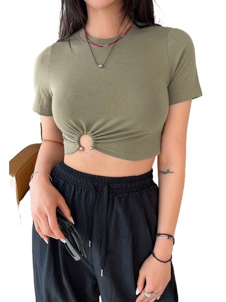 

dazy o-ring detail solid crop tee o6ej#, White