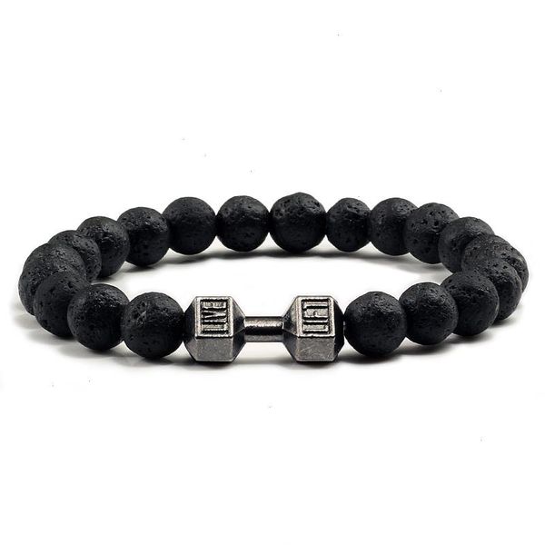 

natural volcanic stone bracelet strand men matte black lave white beads charm