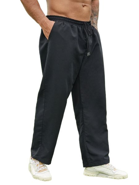 

extended sizes men solid slant pocket pants y0go#, Black