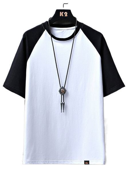 

men colorblock letter patch detail raglan sleeve tee i9y4#, White;black