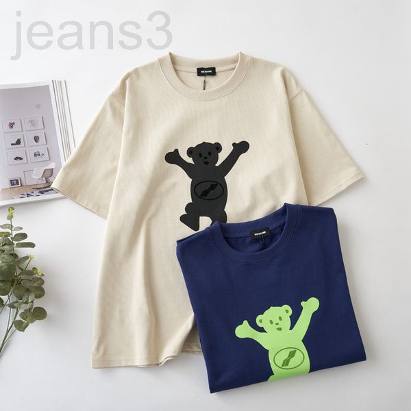 

women's t-shirt designer chaopai weldone summer flocking printing bear pullover limited loose short sleeve women's t-shirt oryt, White
