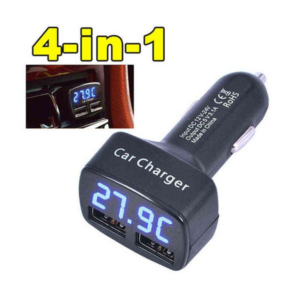 Neueste Auto Ladegerät Dual DC5V 3,1 A USB Mit Spannung/Temperatur/Strom Meter Tester Adapter Digital Display W220328