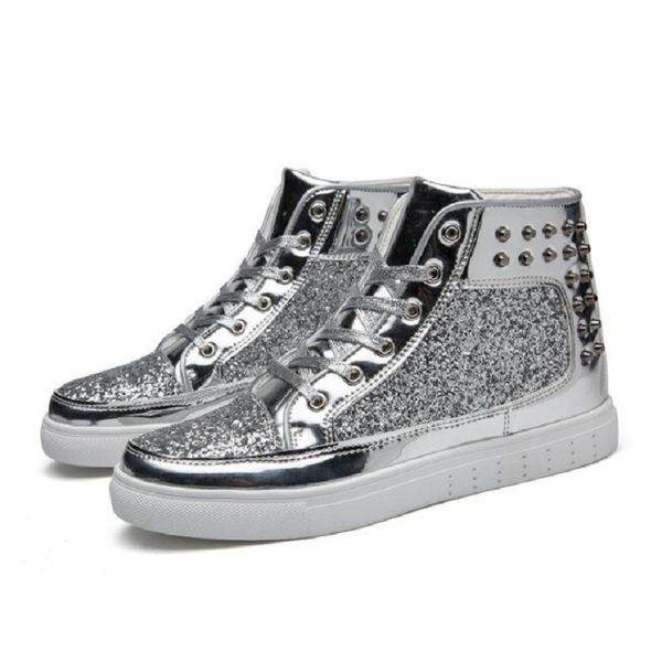 Fashion Luxury Paillettes Rivet Lace-up Lovers Flats Boots British High Tops Uomo Trending Leisure Sneakers Zapatos Hombre Da015