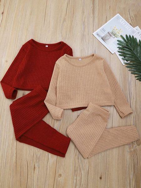 

toddler girls 2sets ribbed knit & leggings she, White