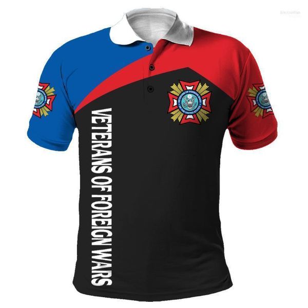 Polos masculinos Homme US Veterans Exército Bandeira 3D Men camisas camisas casuais camisa de rua