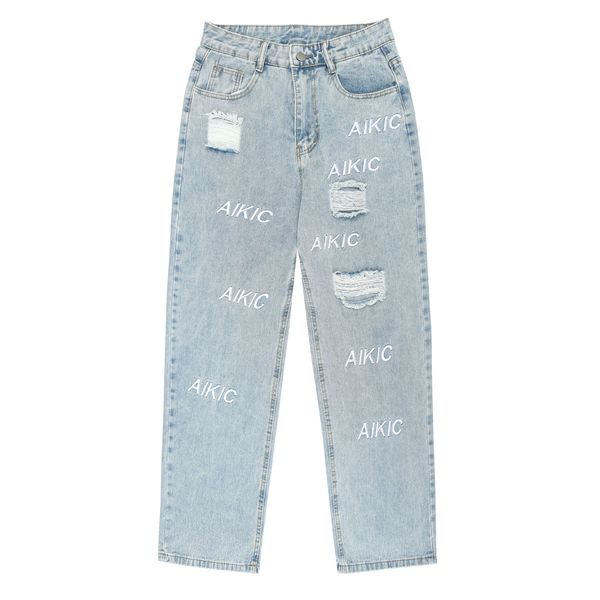 

jeans men's spring and autumn pants hong kong style loose fashion straight pants, Blue