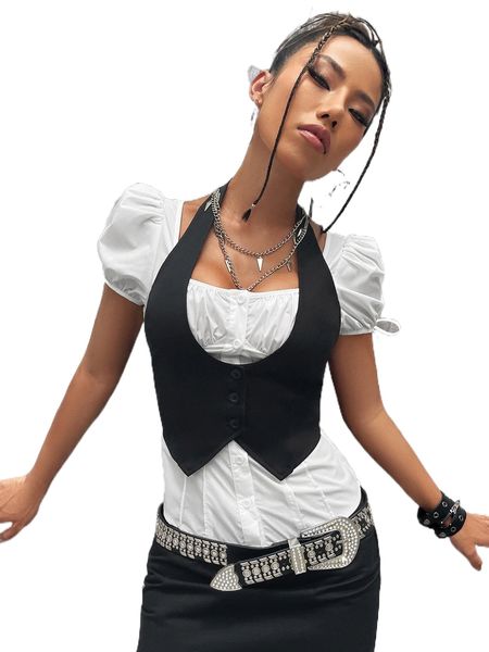 

1pc hanky hem backless crop halter without blouse u6ch#, White