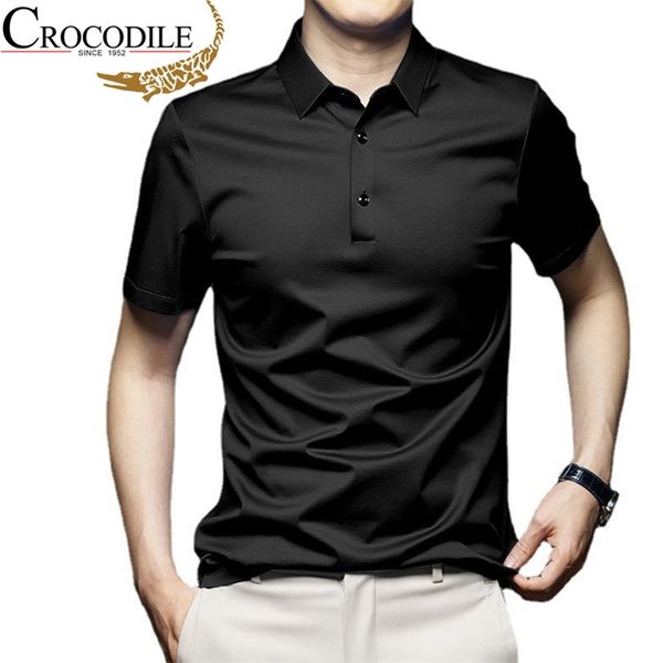 

summer ice silk cotton polo shirt men plus size short sleeve breathable business polos mens casual tshirt 220708, White;black