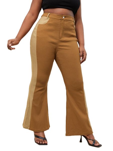 

x gelly plus contrast side seam flare leg pants 08pu#, Black