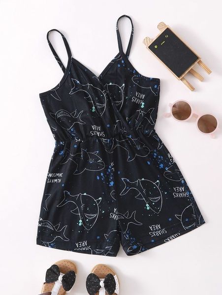 

toddler girls cartoon & letter graphic cami romper she, Blue