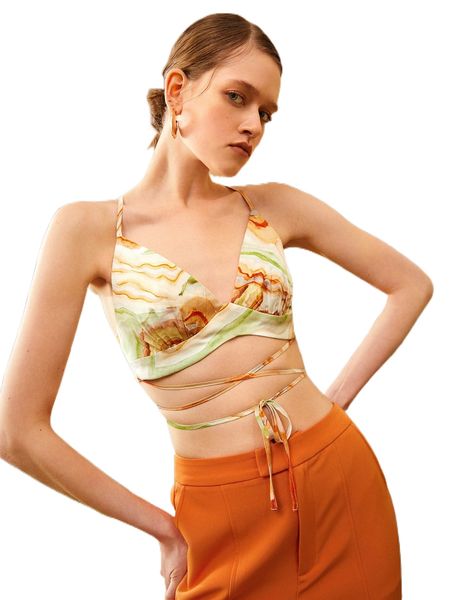 

graphic print crisscross crop cami q7wn#, White