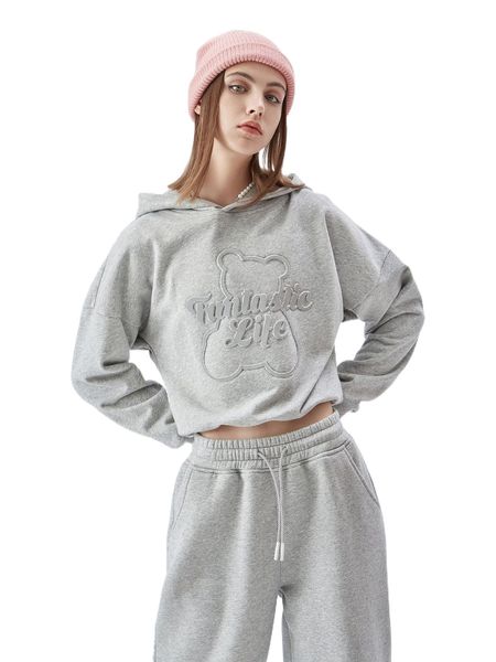 

reflective letter & bear pattern drop shoulder hoodie c65q#, Black