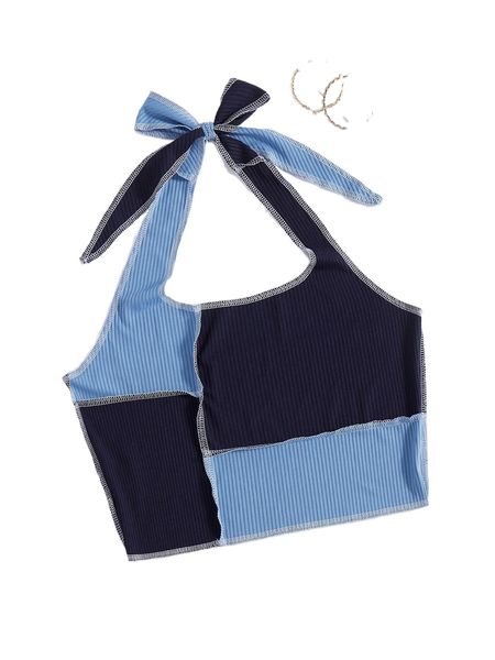 

two tone stitching halter m57l#, White