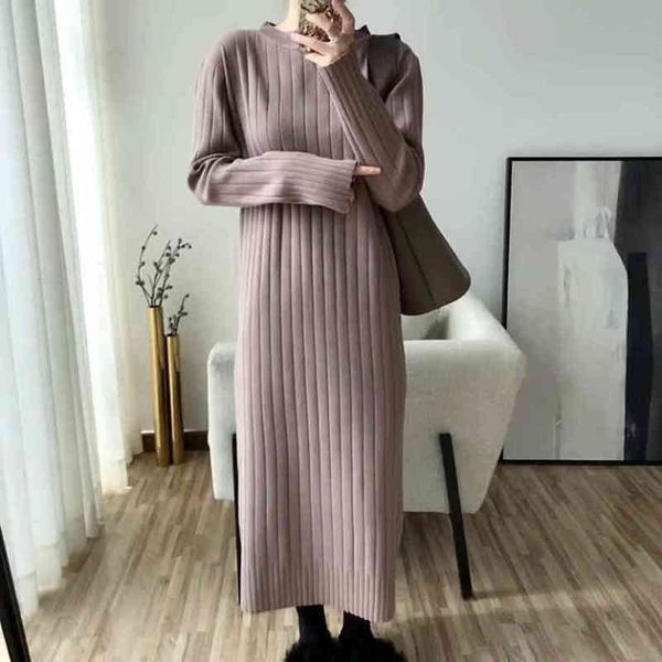 

winter sweater dress women solid oneck long sleeve straight vestidos texture vestidos female keep warm long dress maxi 210412, Black;gray