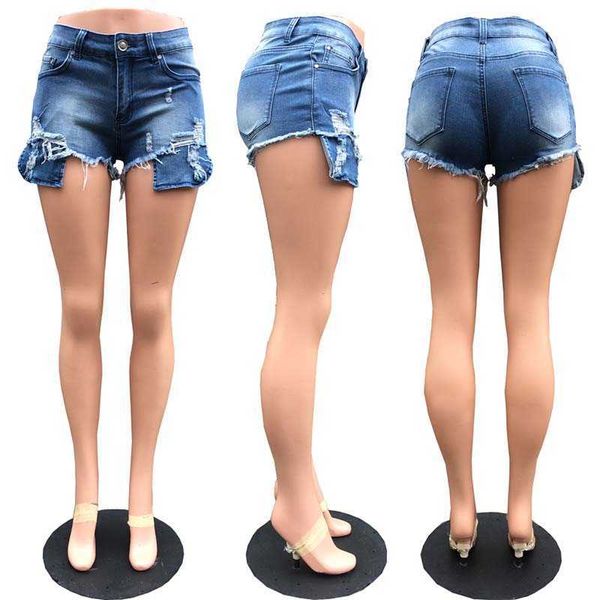 

women short 2020 jeans medium waist denim short pants short jeans ripped skinny slim pants, Blue