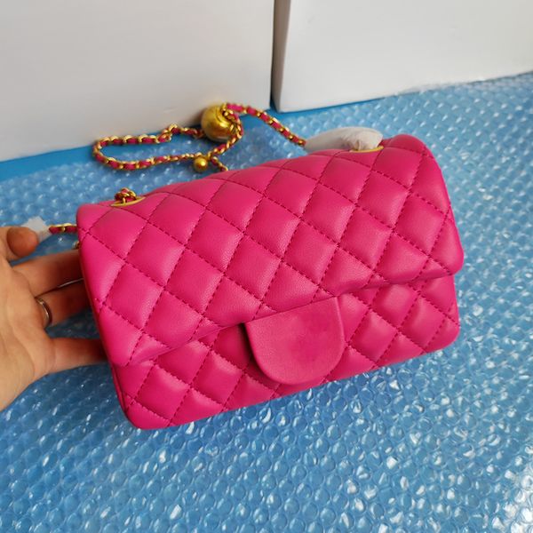 

2022ss womens fuchsia classic mini flap square bags luxury designer gold crush ball quilted lambskin real leather crossbody shoulder handbag