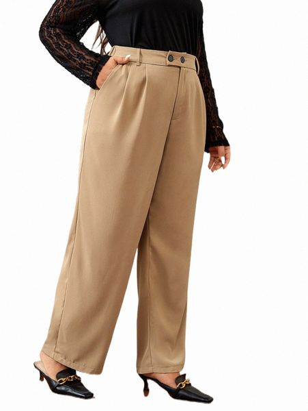 

plus slant pocket fold pleated tailored pants 074h#, Black