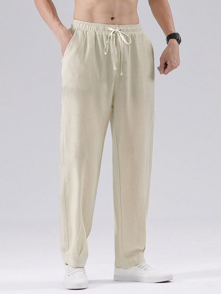 

men slant pockets drawstring waist pants v6ju#, Black