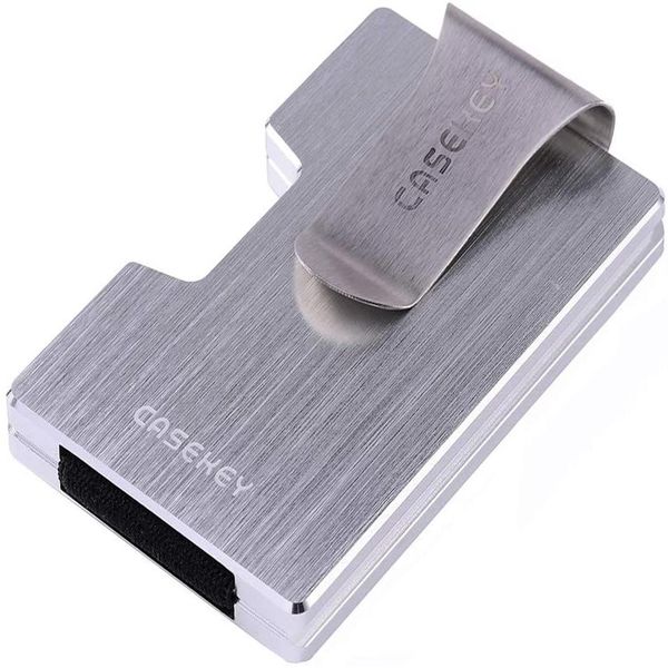 

slim wallet with money clip minimalist metal rfid card holder wallets for both men and women252l, Brown;gray