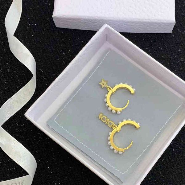 

tassel letter star round pearl earrings female asymmetric earrings, Golden