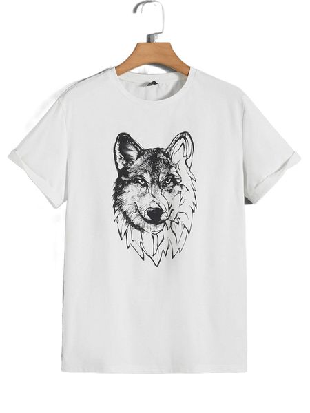 

men wolf print tee b4qx#, White;black