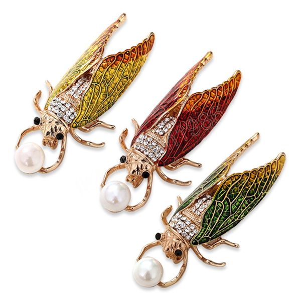 

creative rhinestone cicada brooch insects animal pearl enamel scarf metal clip fashion women clothes jewelry accessories, Gray