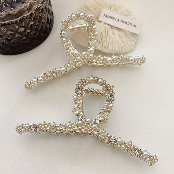 

s2937 fashion jewelry big hairpin for women faux pearl rhinestone fixed hair clip shark clip bobby pin lady girl head barrette hair accessor, Golden;silver