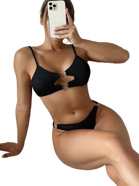 

heart ring linked bikini swimsuit e1e0#, White;black