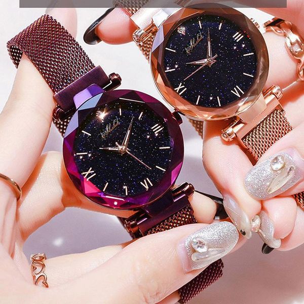 Pocket Watches Women Fashion Starry Sky Magnetic Mesh Band Durável para Girls fofos Assista H9Pocket