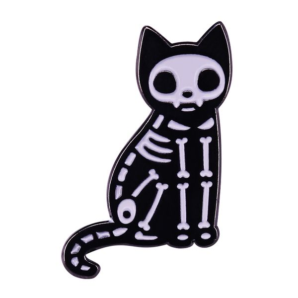 

spooky skeletal cat pin x-ray scan brooch whimsical halloween punk emo vibes, Blue