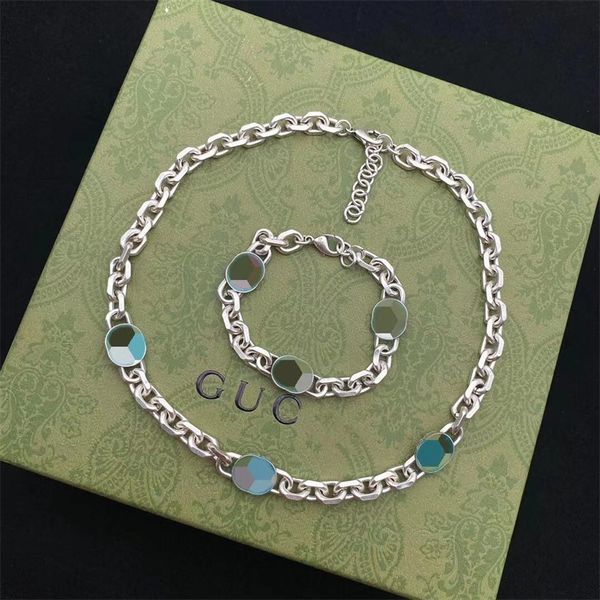 

designer jewelry online new letter blue enamel bracelet necklace net red same fashion temperament suit, Silver