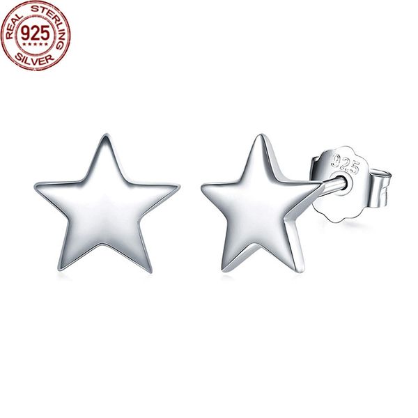 

new arrival 925 silver simple star female glossy five pointed earrings charm original design, Golden