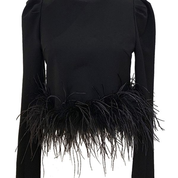 

twotyle casual plain t shirt for women round neck loose long sleeve patchwork feathers pullovers female spring clothes 220402, White