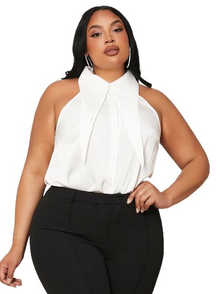 

sxy plus statement collar sleeveless blouse x6mf#, Black