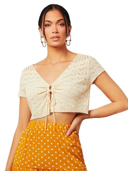 

drawstring pointelle knit h9di#, White;black