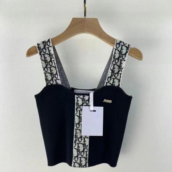 

2022 new women crop sweater tank button up neck sleeveless knit camis casual beach vest female camisole cotton luxury designer tank party 7, White