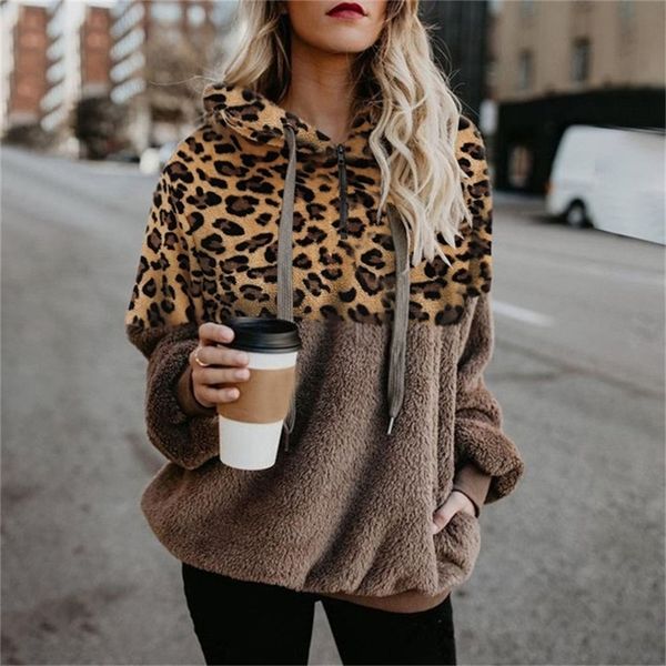 Leopard Teddy Pullover Kapuze übergroß