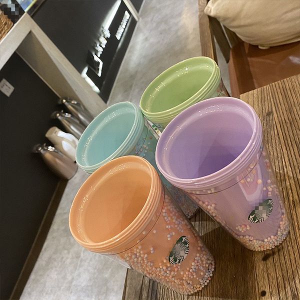 

450ml cartoon cute starbucks rainbow mugs cup tumbler with straw double plastic bpa woman girl water bottle for juice milk coffee dhl 590 e3